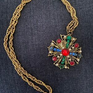 Vintage Gold Multicolor Pendant Necklace